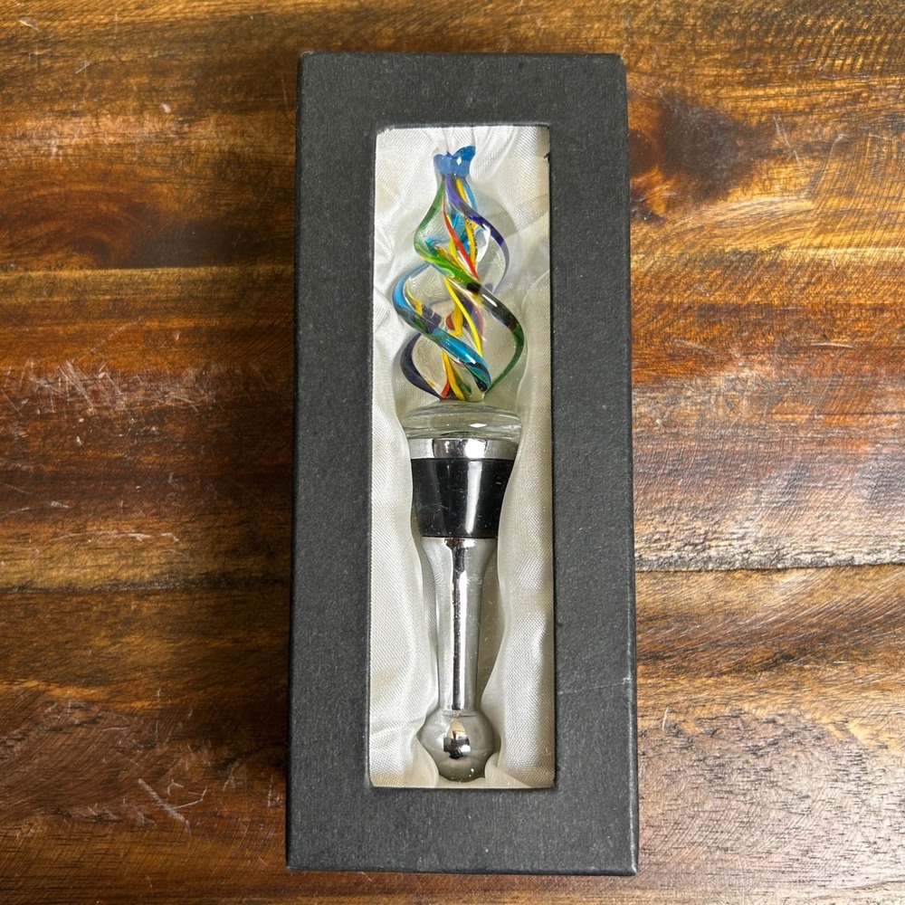 Art Glass Wine Bottle Stopper โ Multicolor Twist โ Giftโ Box โ 4.5" Tall